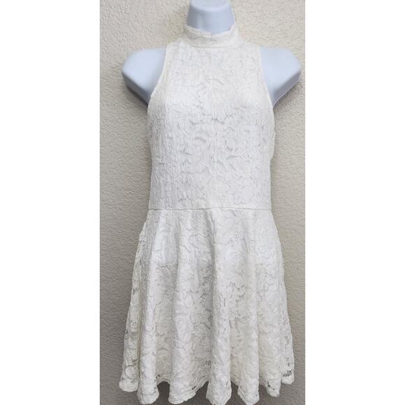 Bear Dance White Lace Overlay Sleeveless Fit N Flare Mini Dress Small Lined - Picture 1 of 6